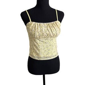 Faded Rose Womens Y2K Yellow Floral Fairy Mesh Top Size M Coquette Dainty